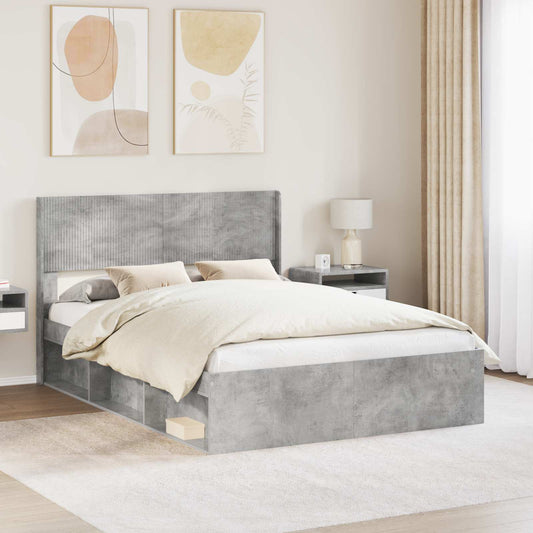 vidaXL Bed Frame with Storage and Headboard Concrete Grey 135 x 190 cm 1