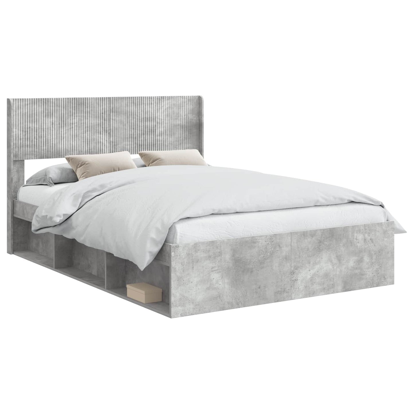 vidaXL Bed Frame with Storage and Headboard Concrete Grey 135 x 190 cm 2