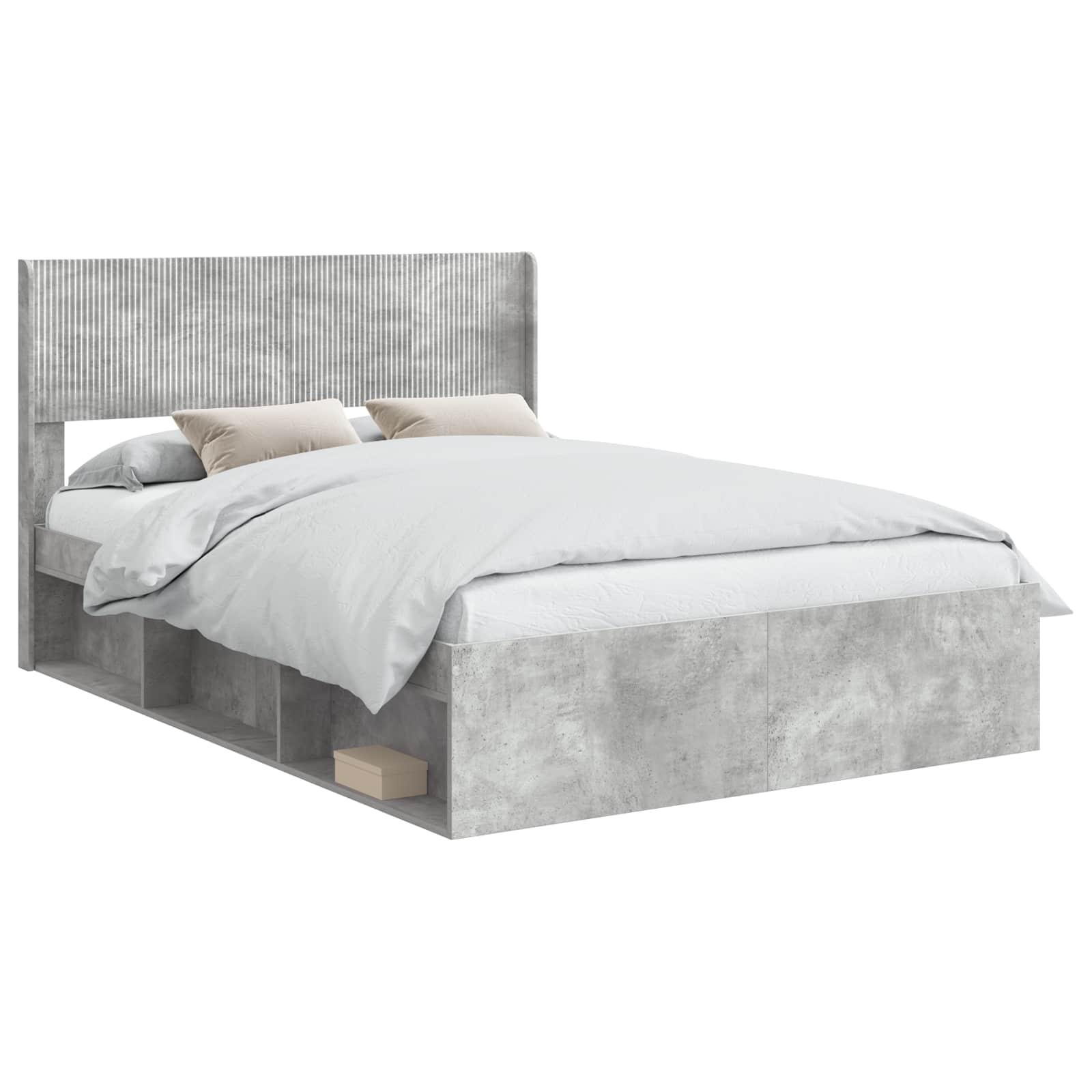vidaXL Bed Frame with Storage and Headboard Concrete Grey 135 x 190 cm 2