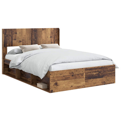 vidaXL Bed Frame with Storage and Headboard Old Wood 135 x 190 cm 2