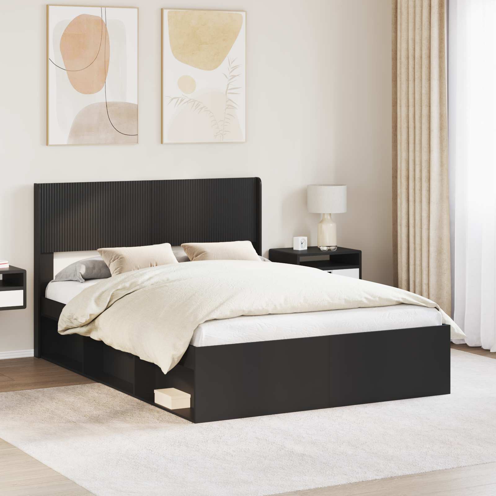 vidaXL Bed Frame with Storage and Headboard Black 120 x 200 cm 1