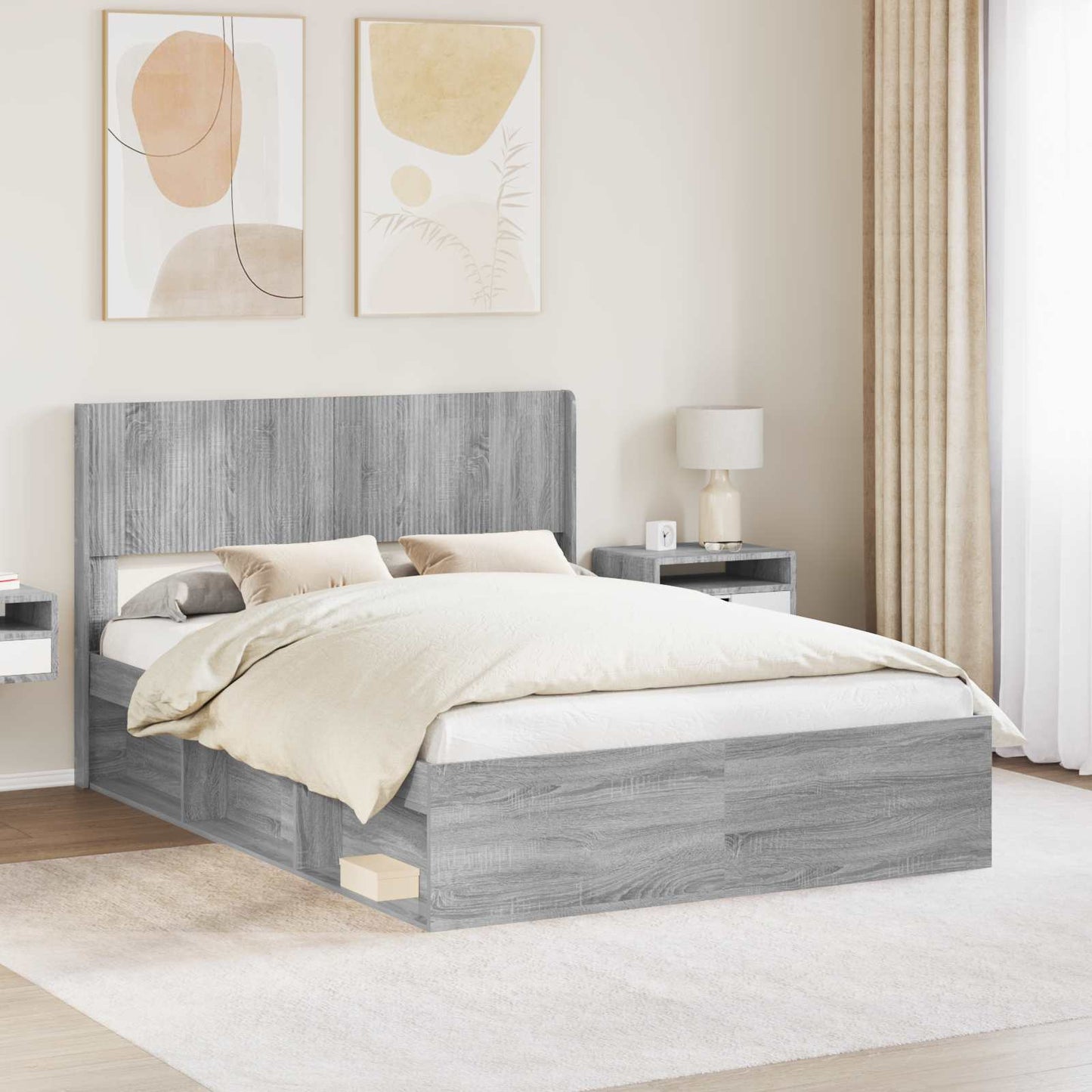 vidaXL Bed Frame with Storage and Headboard Grey Sonoma 120 x 190 cm 1