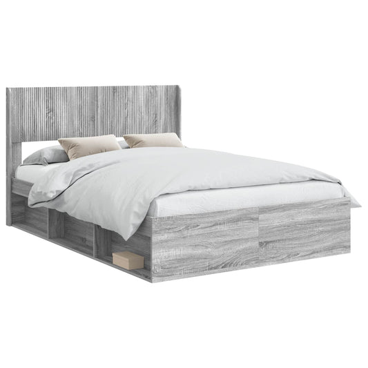 vidaXL Bed Frame with Storage and Headboard Grey Sonoma 120 x 190 cm 2