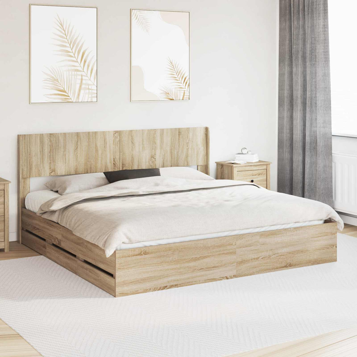 vidaXL Bed Frame with Storage and Headboard Sonoma Oak 200 x 200 cm 1