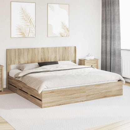 vidaXL Bed Frame with Storage and Headboard Sonoma Oak 200 x 200 cm 1