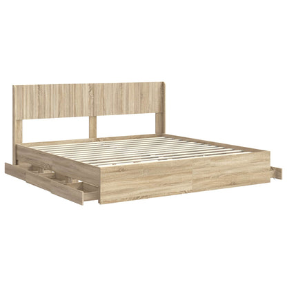 vidaXL Bed Frame with Storage and Headboard Sonoma Oak 200 x 200 cm 5