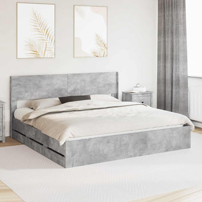 vidaXL Bed Frame with Storage and Headboard Concrete Grey 200 x 200 cm 1