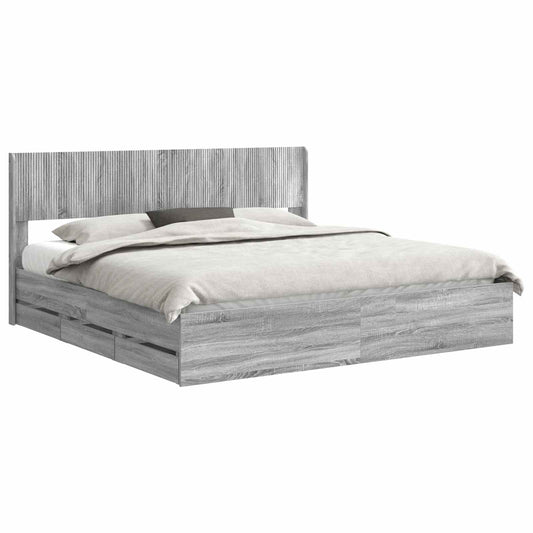 vidaXL Bed Frame with Storage and Headboard Grey Sonoma 180 x 200 cm 2