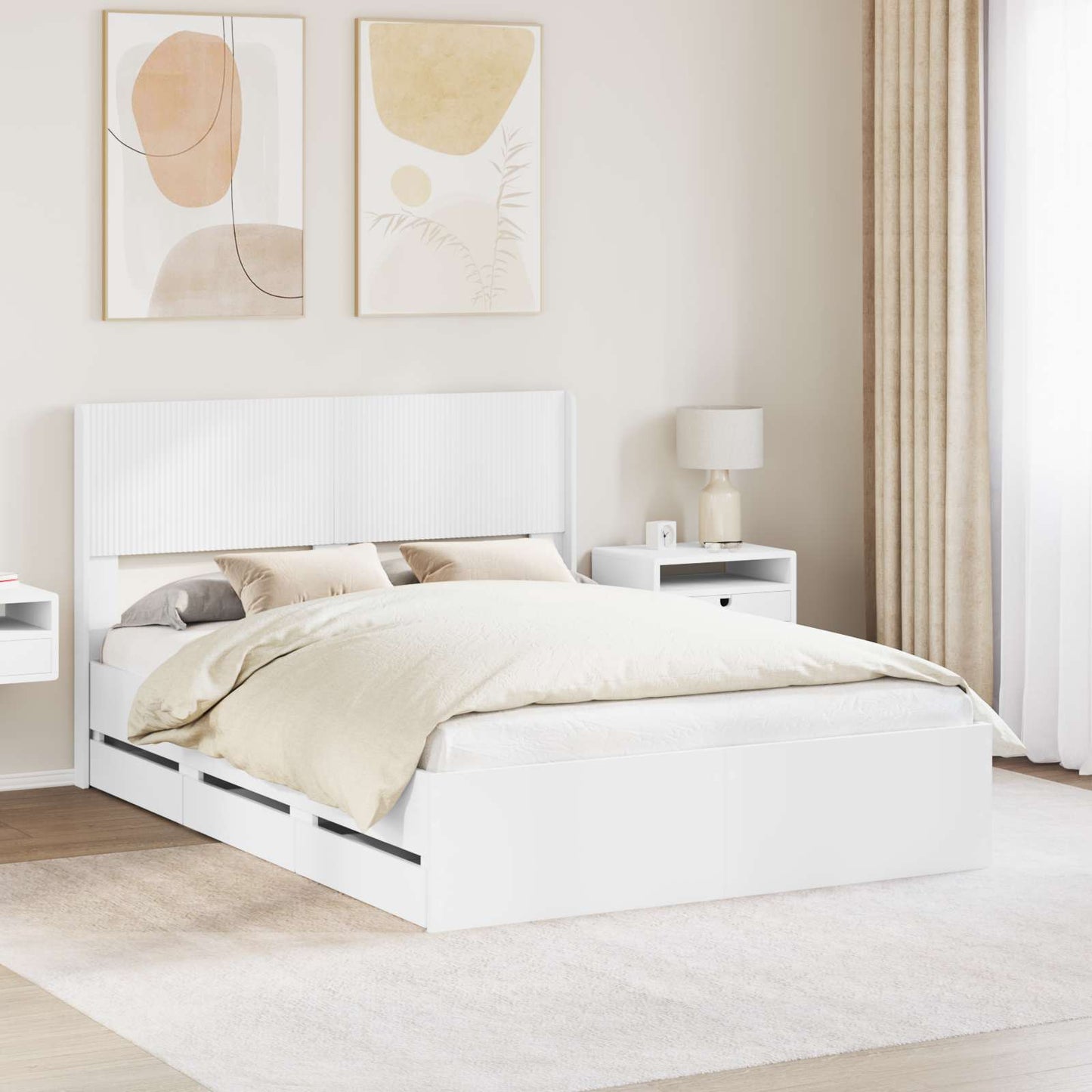 vidaXL Bed Frame with Storage and Headboard White 160 x 200 cm 1