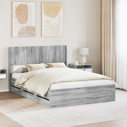 vidaXL Bed Frame with Storage and Headboard Grey Sonoma 140 x 200 cm 1