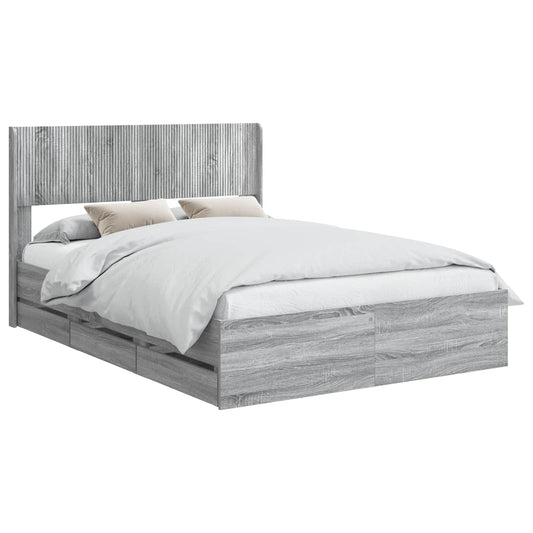 vidaXL Bed Frame with Storage and Headboard Grey Sonoma 140 x 200 cm 2