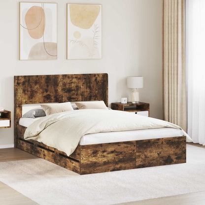 vidaXL Bed Frame with Storage and Headboard Smoked Oak 140 x 190 cm 1