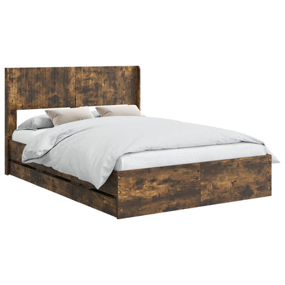 vidaXL Bed Frame with Storage and Headboard Smoked Oak 140 x 190 cm 2