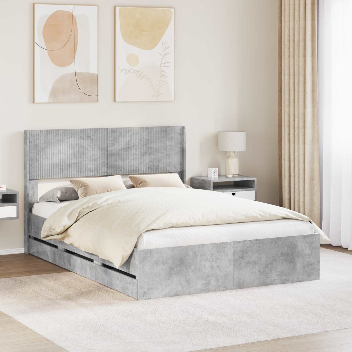 vidaXL Bed Frame with Storage and Headboard Concrete Grey 135 x 190 cm 1