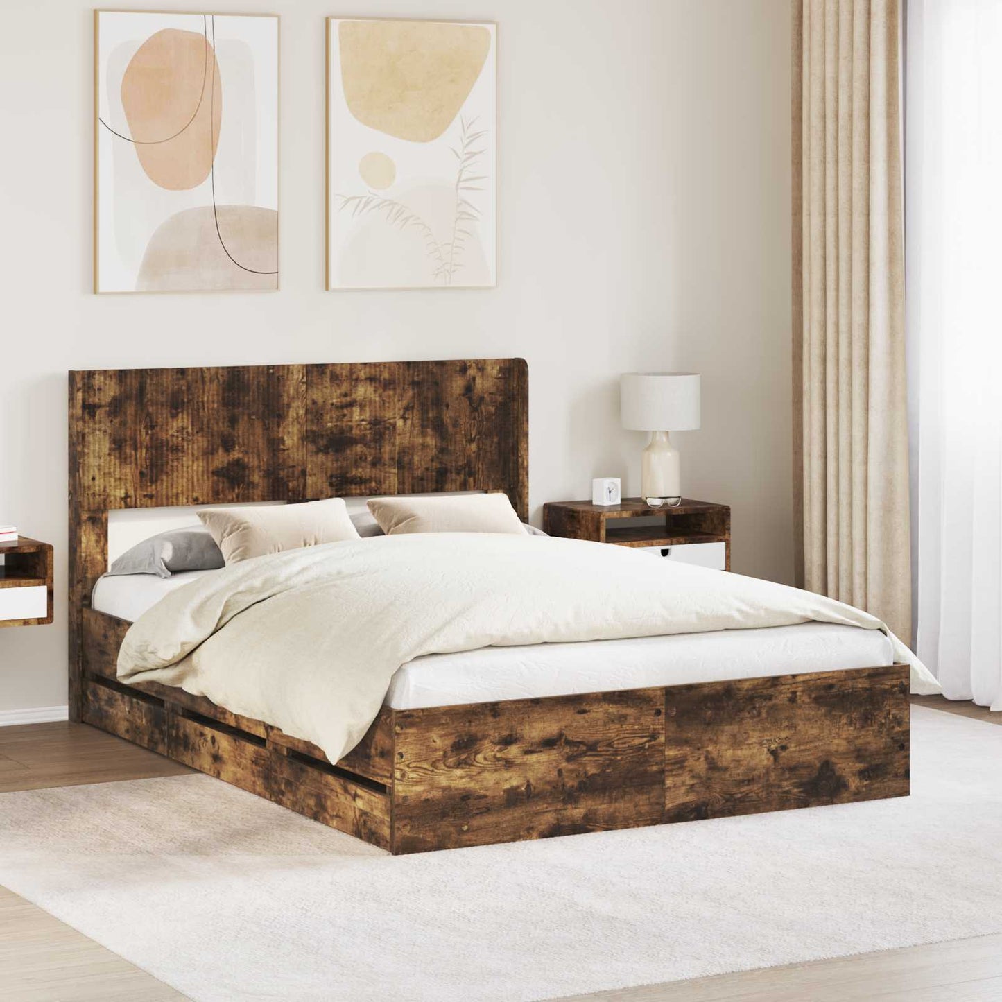 vidaXL Bed Frame with Storage and Headboard Smoked Oak 120 x 200 cm 1