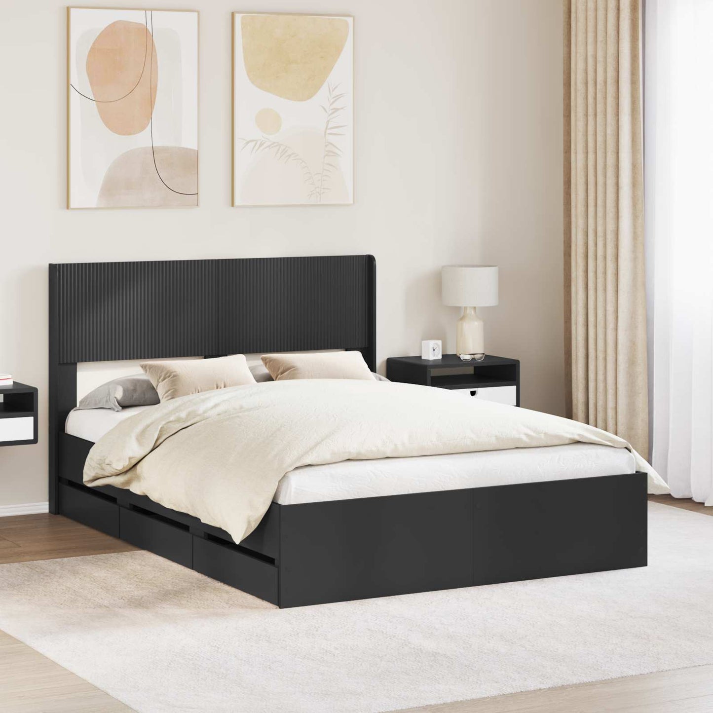 vidaXL Bed Frame with Storage and Headboard Black 120 x 190 cm 1