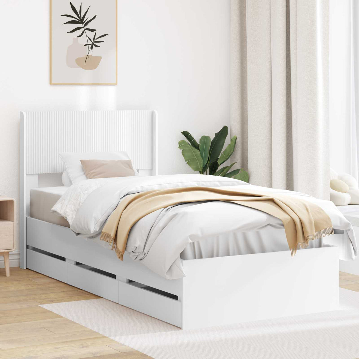 vidaXL Bed Frame with Storage and Headboard Length 200 cm White