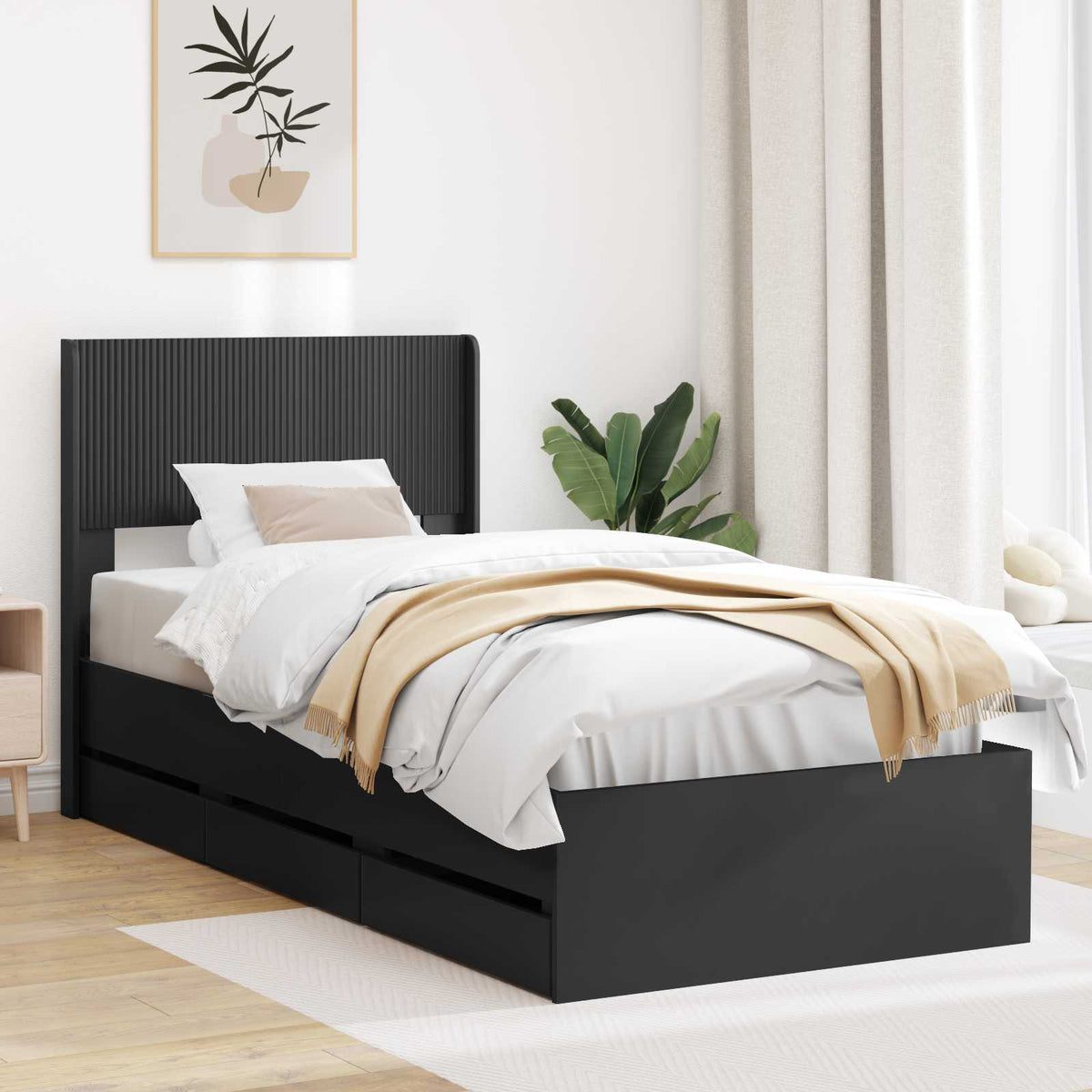vidaXL Bed Frame with Storage and Headboard Length 200 cm Black