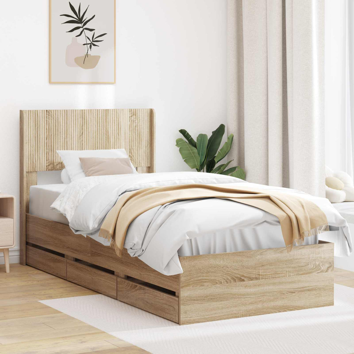 Bed Frame with Storage and Headboard Length 200 cm Sonoma Oak 100 cm