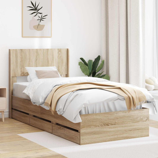 Bed Frame with Storage and Headboard Length 200 cm Sonoma Oak 100 cm