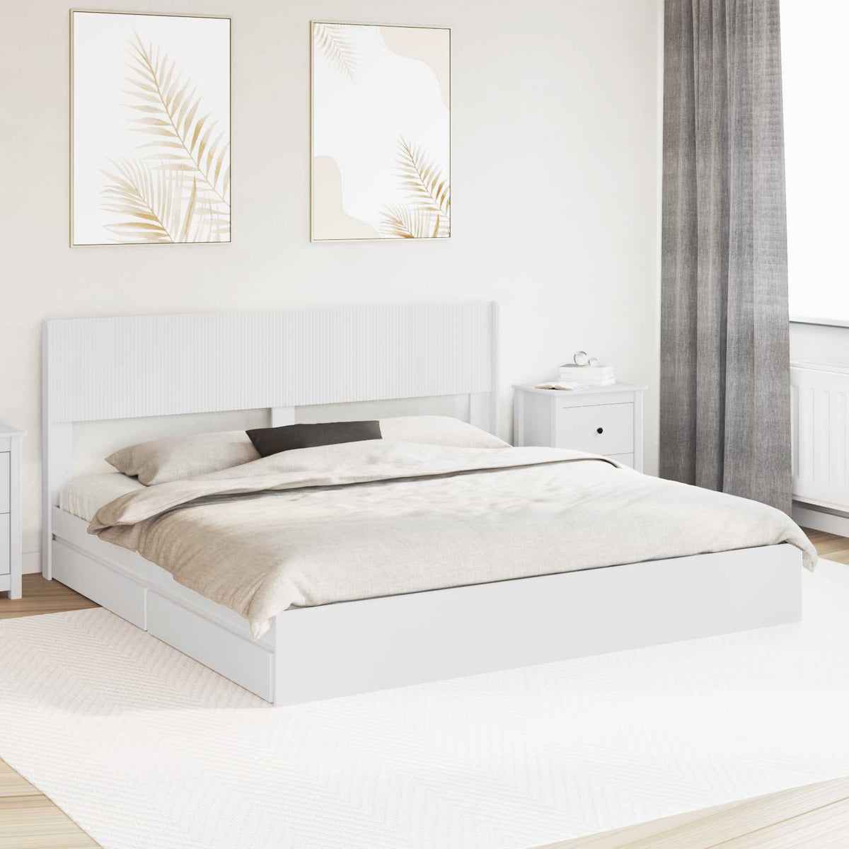 vidaXL Bed Frame with Storage and Headboard White 180 x 200 cm 1