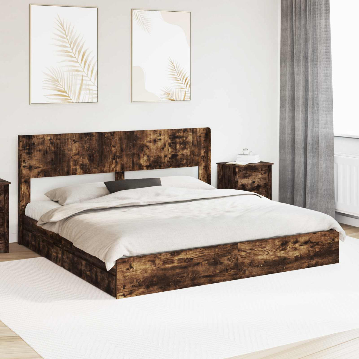 vidaXL Bed Frame with Storage and Headboard Smoked Oak 180 x 200 cm 1