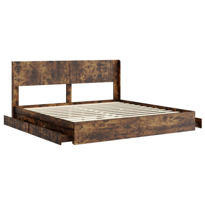 Bed Frame with Storage and Headboard Length 200 cm Smoked Oak 180 cm
