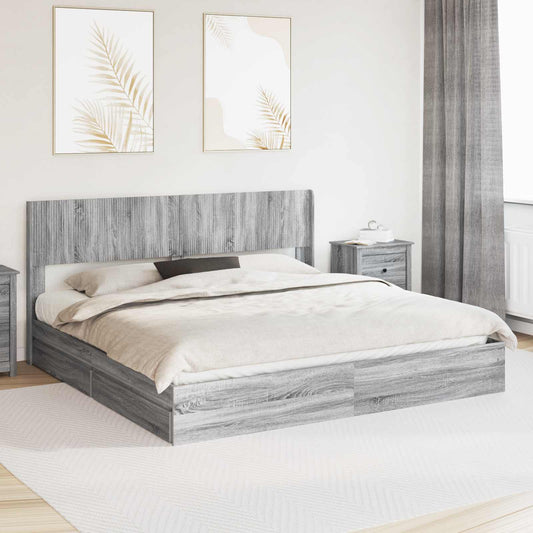 vidaXL Bed Frame with Storage and Headboard Grey Sonoma 180 x 200 cm 1