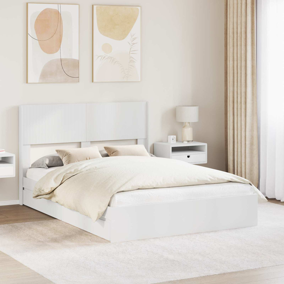 vidaXL Bed Frame with Storage and Headboard White 160 x 200 cm 1