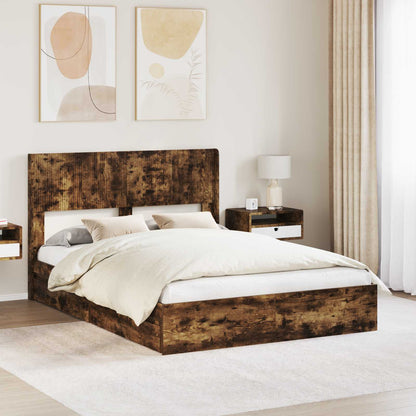 Bed Frame with Storage and Headboard Length 200 cm Smoked Oak 160 cm