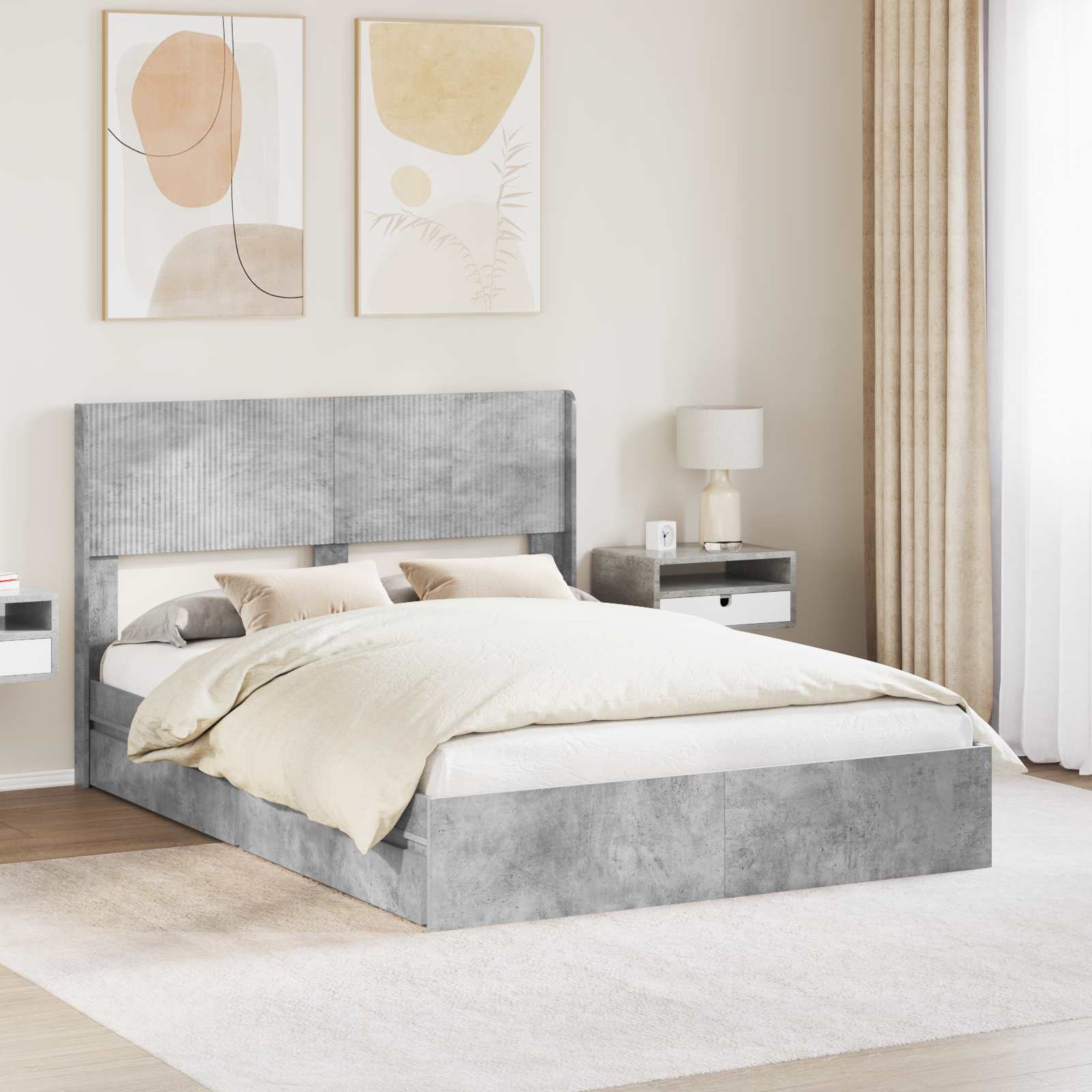 vidaXL Bed Frame with Storage and Headboard Concrete Grey 150 x 200 cm 1