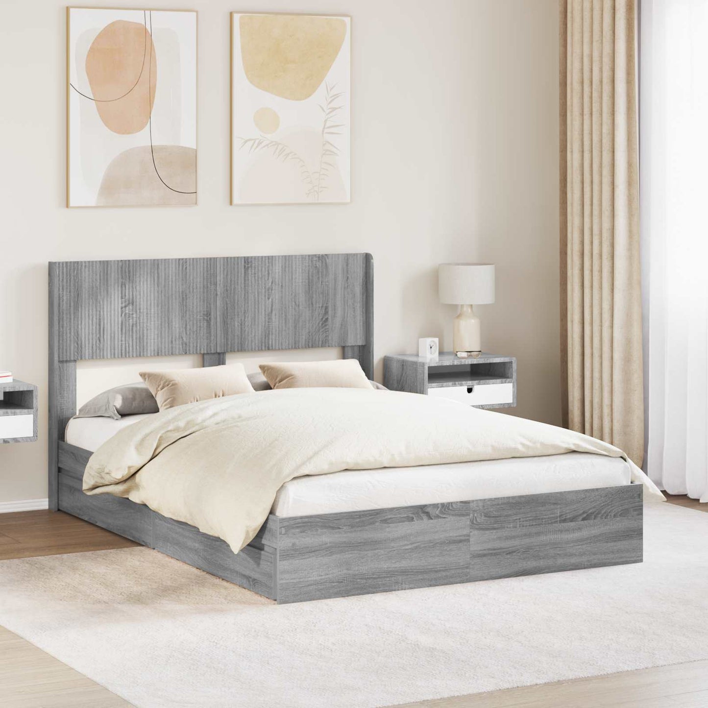 vidaXL Bed Frame with Storage and Headboard Grey Sonoma 150 x 200 cm 1