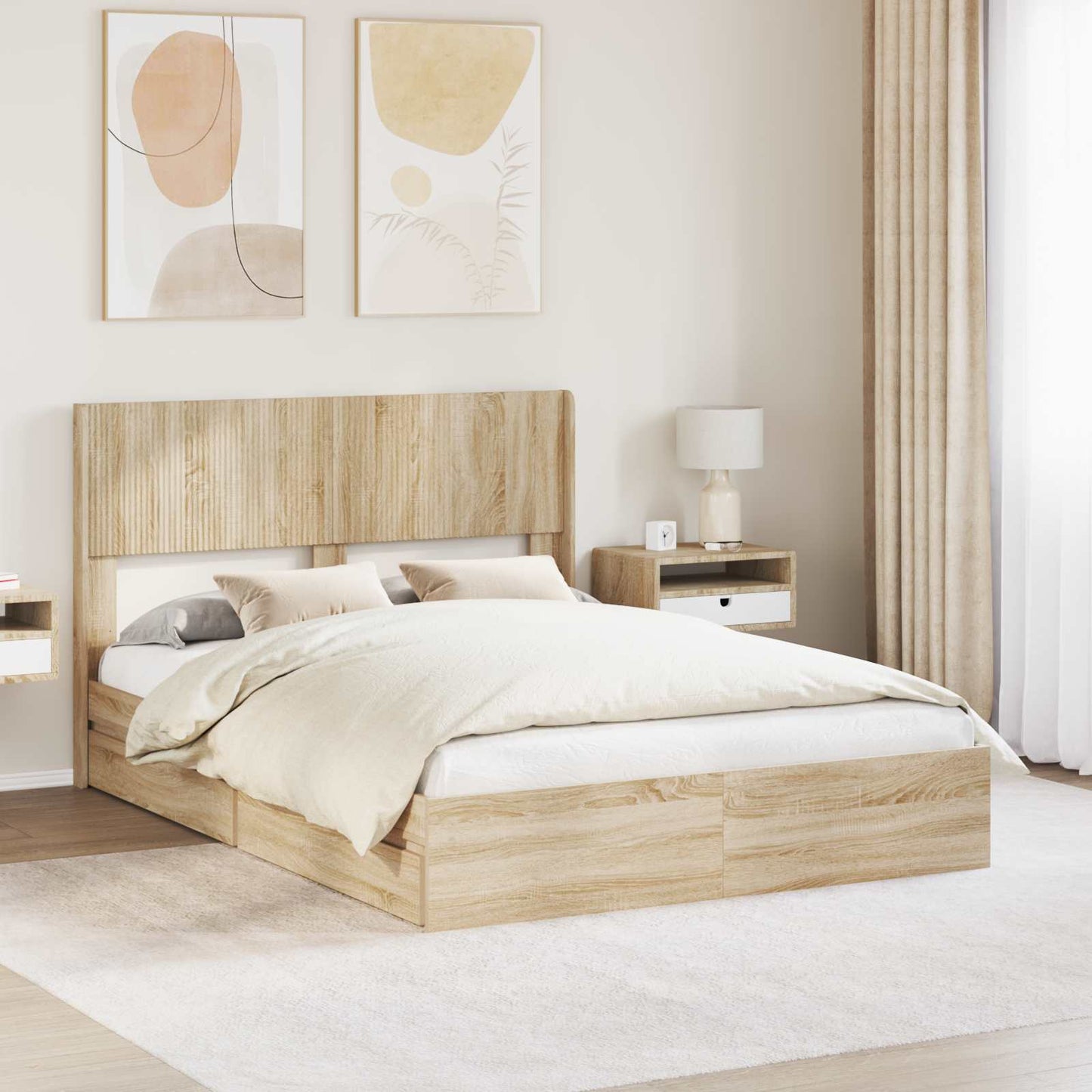 vidaXL Bed Frame with Storage and Headboard Sonoma Oak 140 x 200 cm 1
