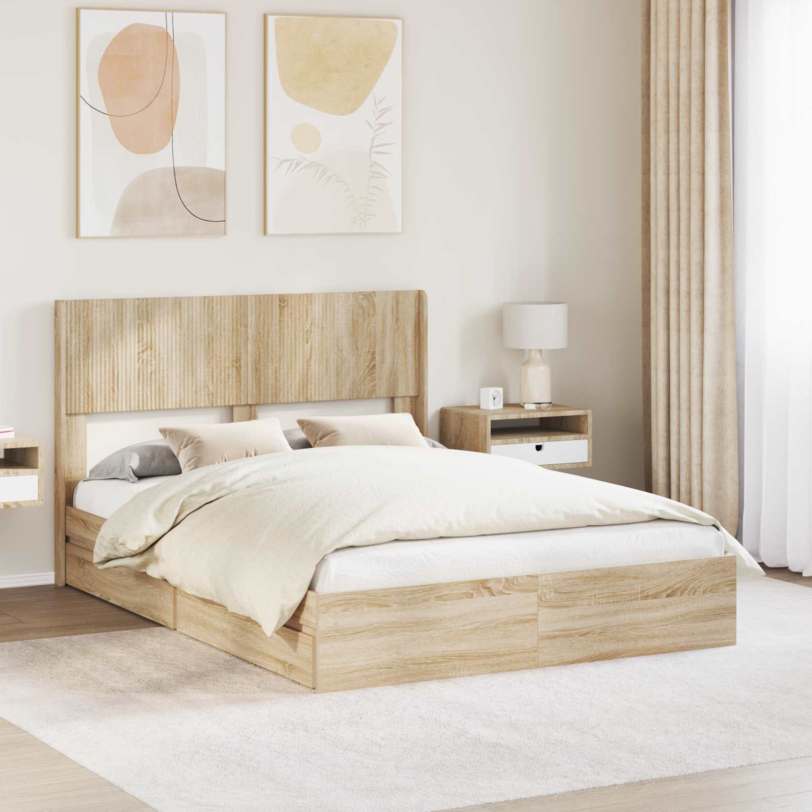 vidaXL Bed Frame with Storage and Headboard Sonoma Oak 140 x 200 cm 1