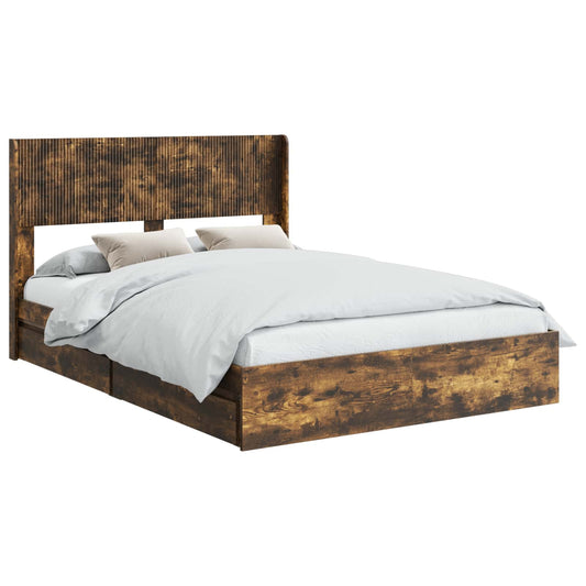 vidaXL Bed Frame with Storage and Headboard Smoked Oak 135 x 190 cm 2
