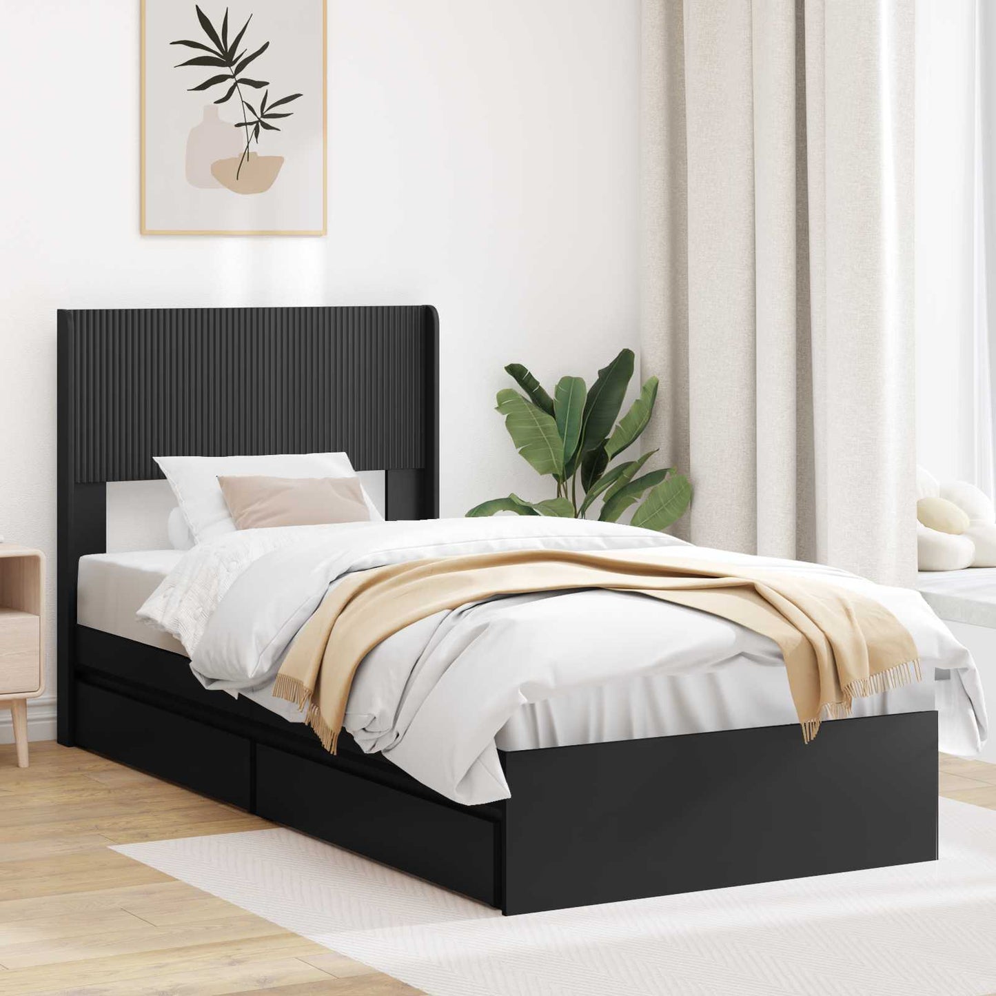 vidaXL Bed Frame with Storage and Headboard Black 90 x 190 cm 1