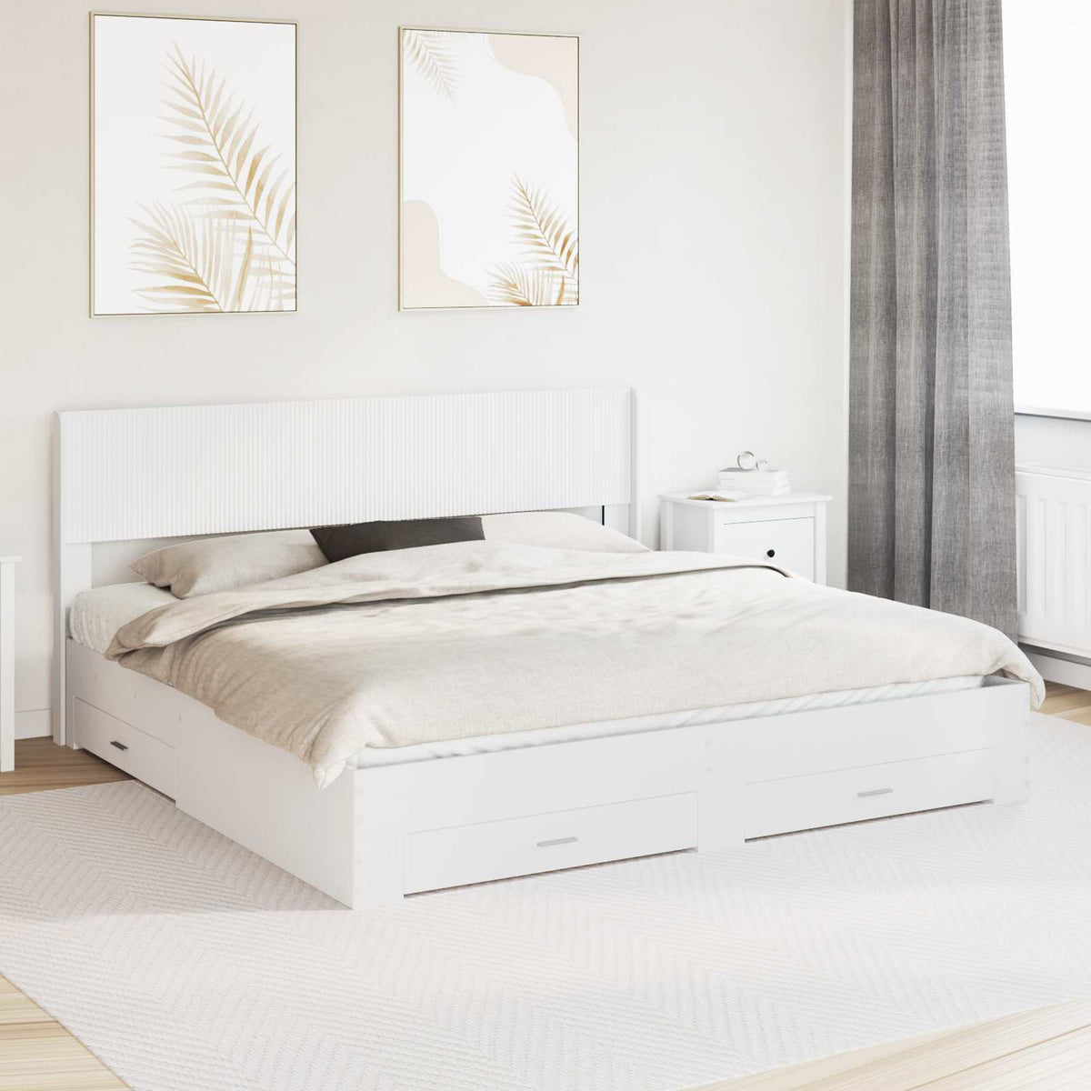 vidaXL Bed Frame with Storage and Headboard White Engineered Wood 1