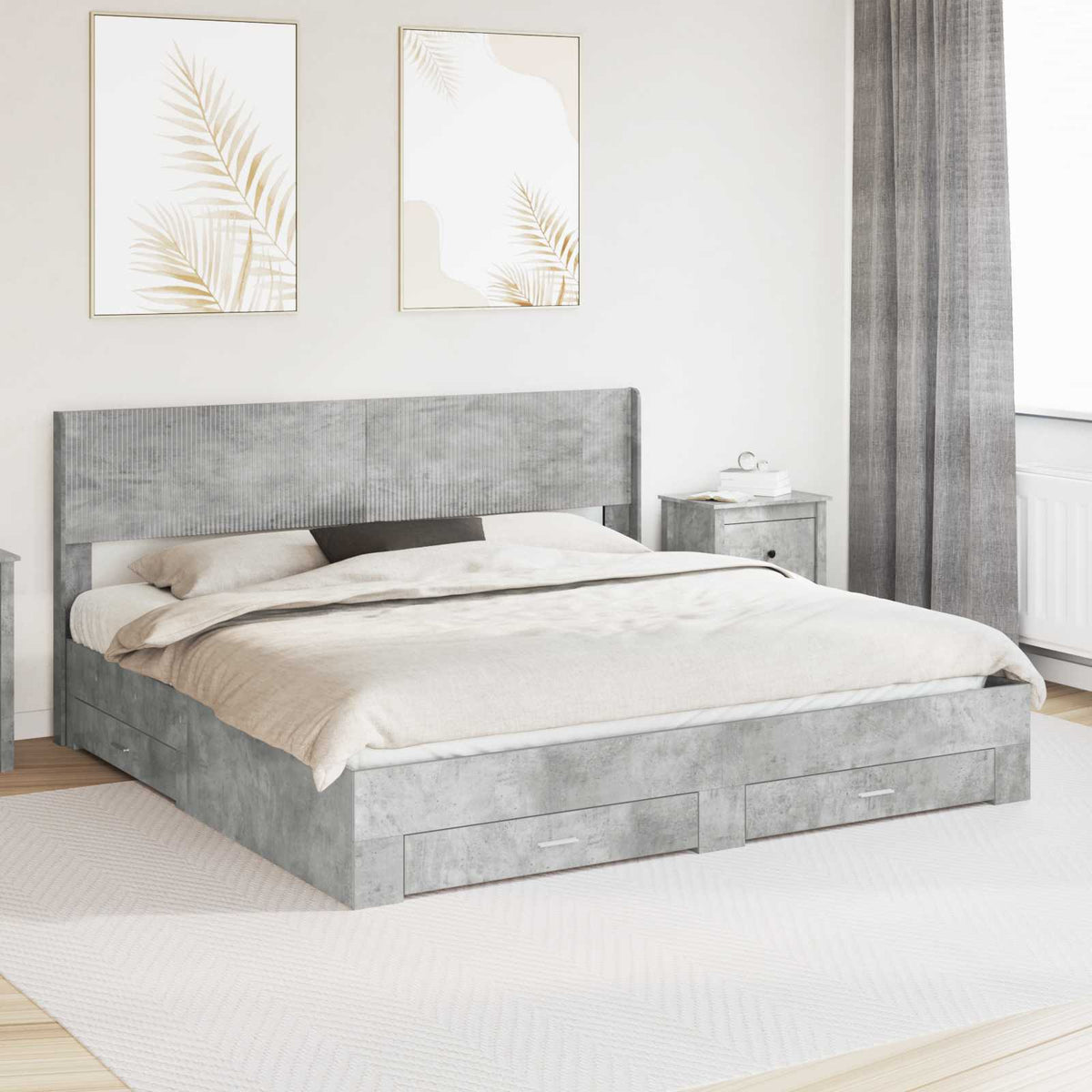 vidaXL Bed Frame with Storage and Headboard Concrete Grey 180 x 200 cm 1