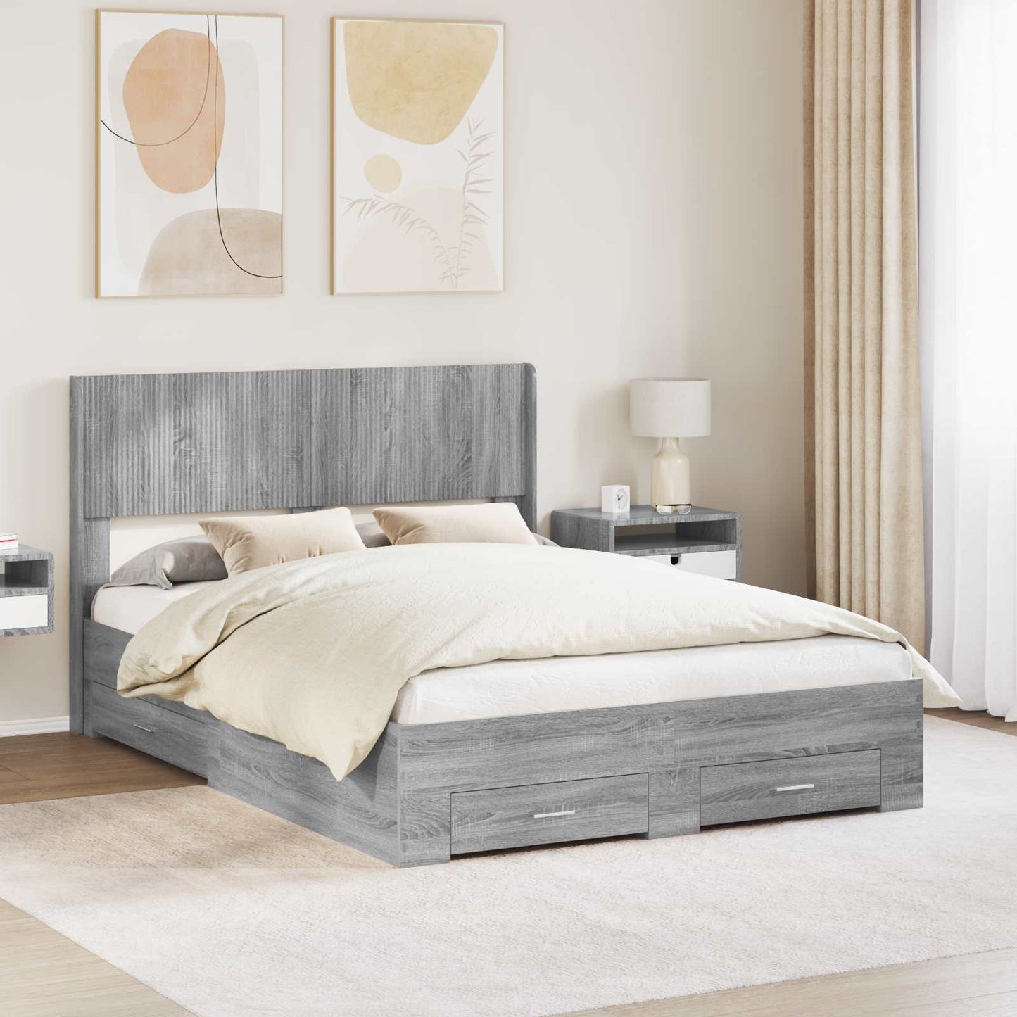 vidaXL Bed Frame with Storage and Headboard Grey Sonoma 1