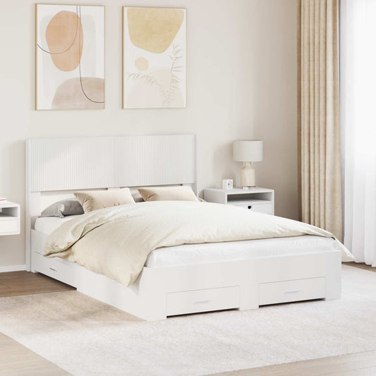 vidaXL Bed Frame with Storage and Headboard White Engineered Wood 1