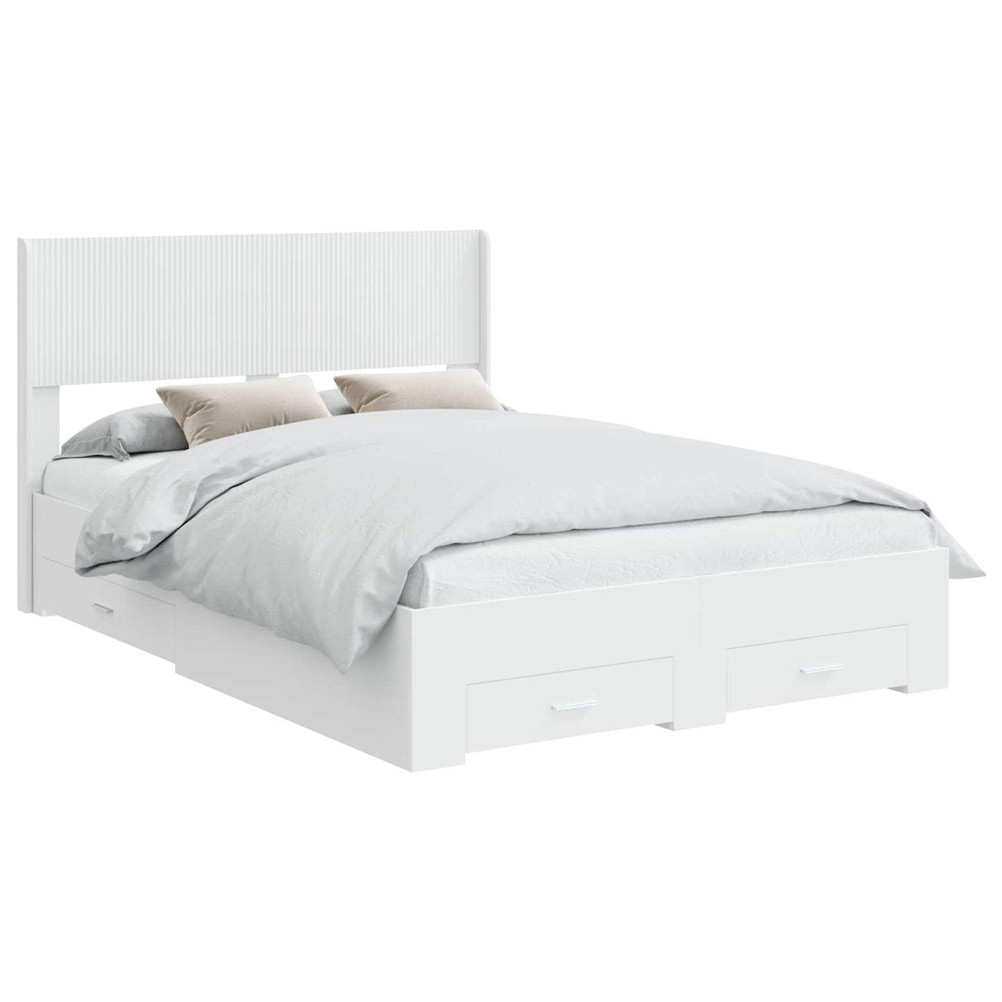 vidaXL Bed Frame with Storage and Headboard White Engineered Wood 2