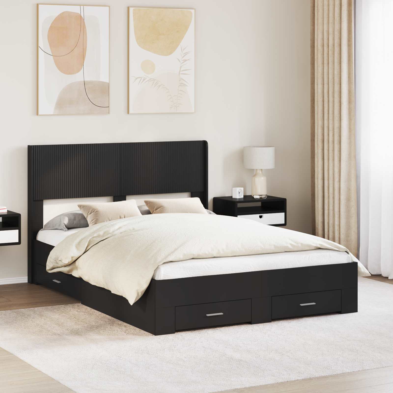 vidaXL Bed Frame with Storage and Headboard Black 135 x 190 cm 1