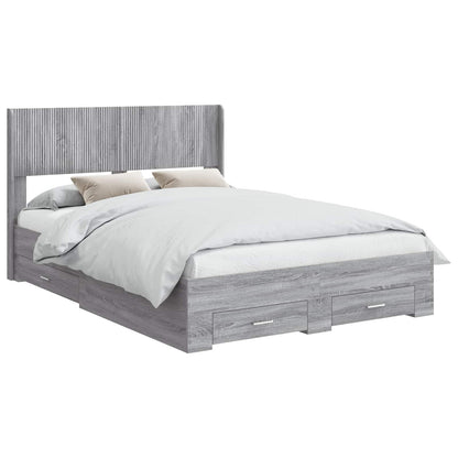 vidaXL Bed Frame with Storage and Headboard Grey Sonoma 135 x 190 cm 2