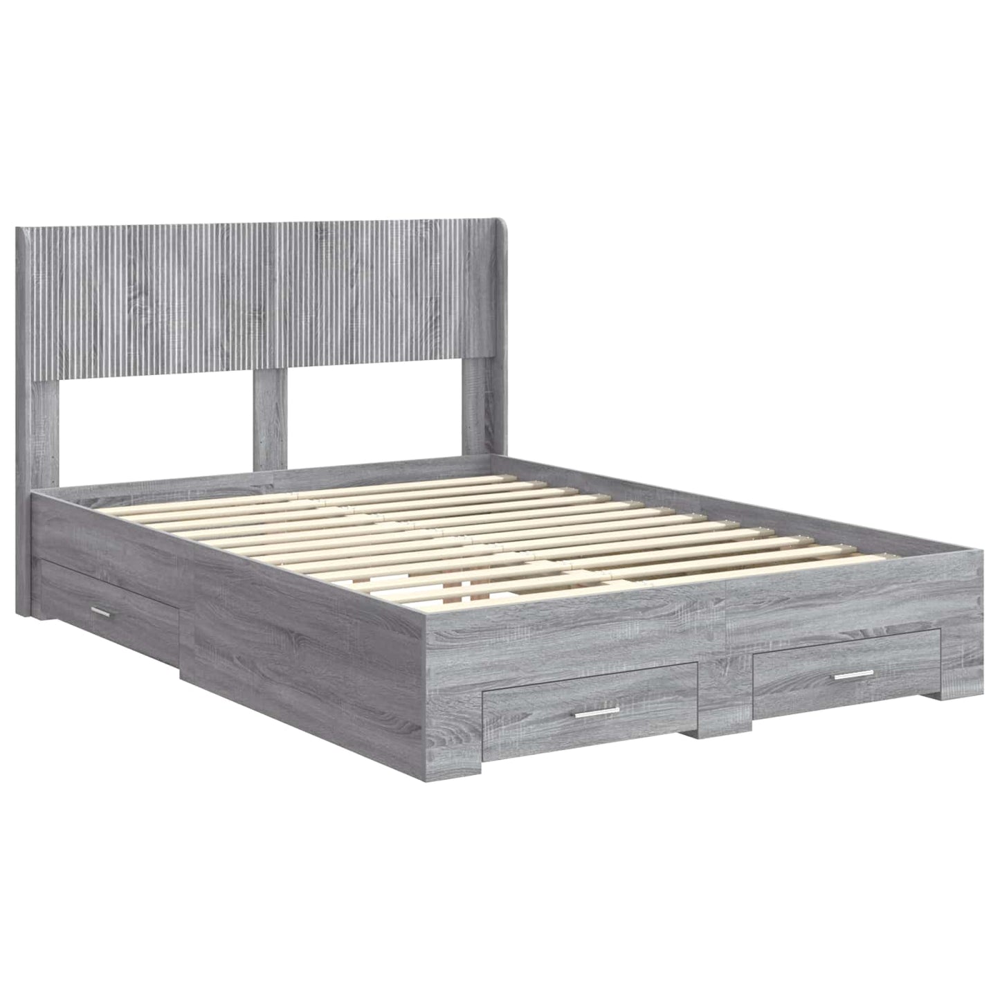 vidaXL Bed Frame with Storage and Headboard Grey Sonoma 135 x 190 cm 4