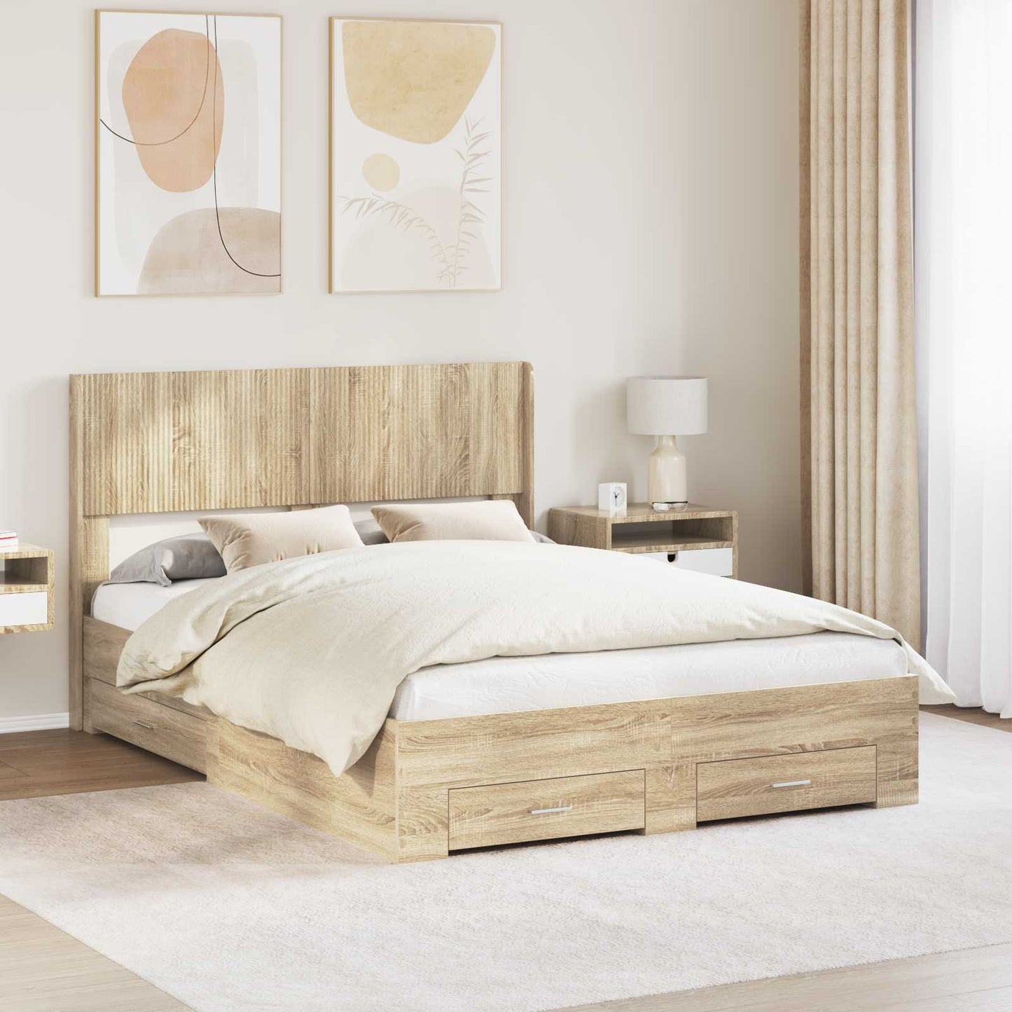 vidaXL Bed Frame with Storage and Headboard Sonoma Oak Engineered Wood 1