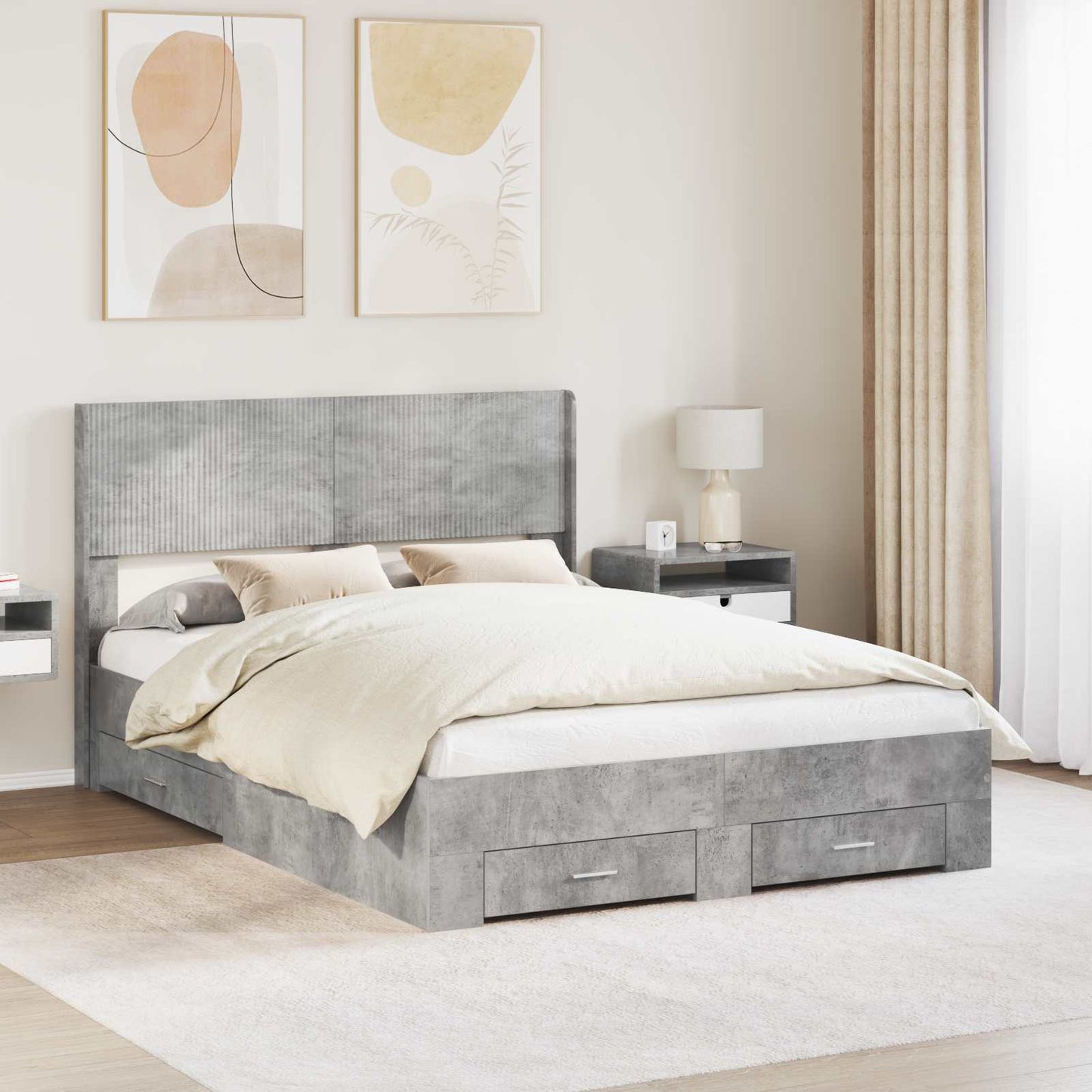 vidaXL Bed Frame with Storage and Headboard Concrete Grey 120 x 200 cm 1
