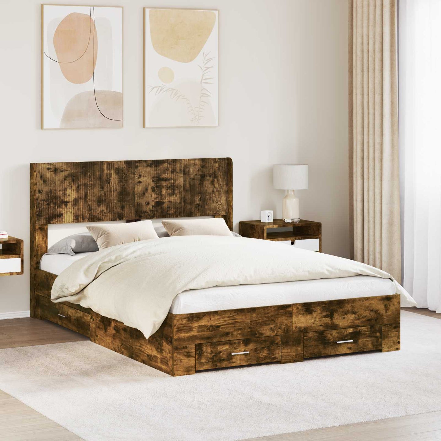 vidaXL Bed Frame with Storage and Headboard Smoked Oak 120 x 200 cm 1