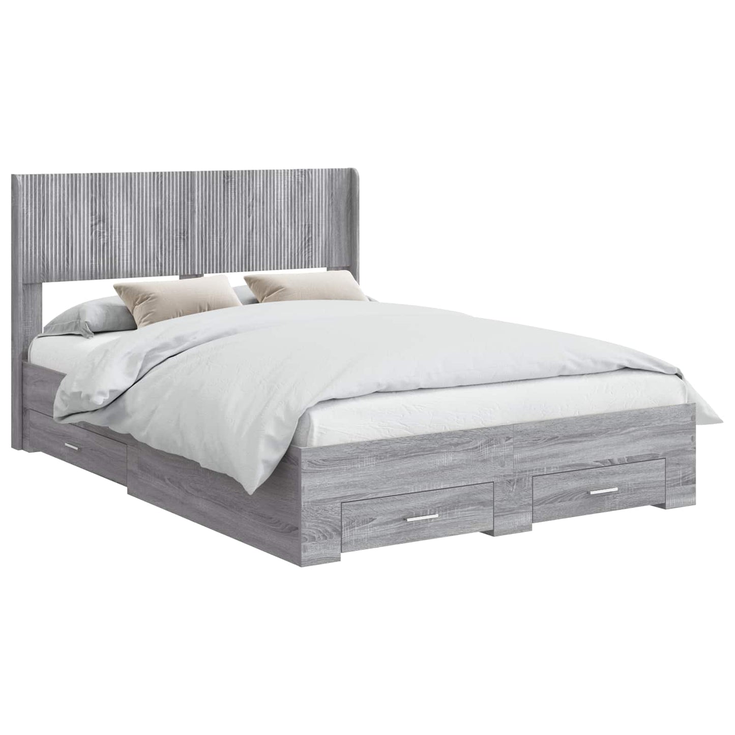 vidaXL Bed Frame with Storage and Headboard Grey Sonoma 2