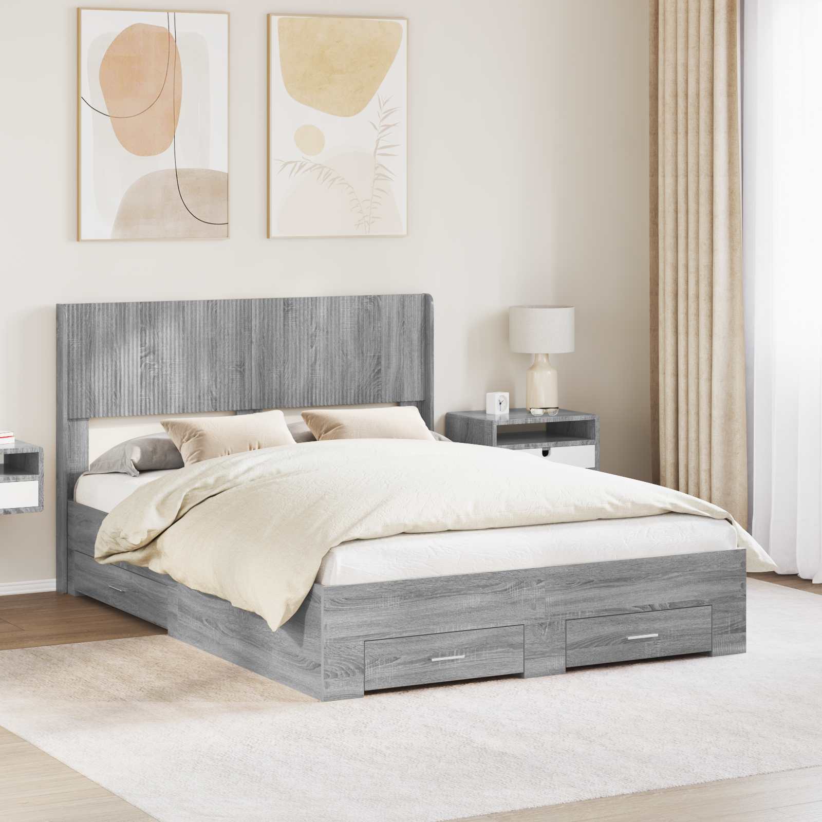 vidaXL Bed Frame with Storage and Headboard Grey Sonoma 1