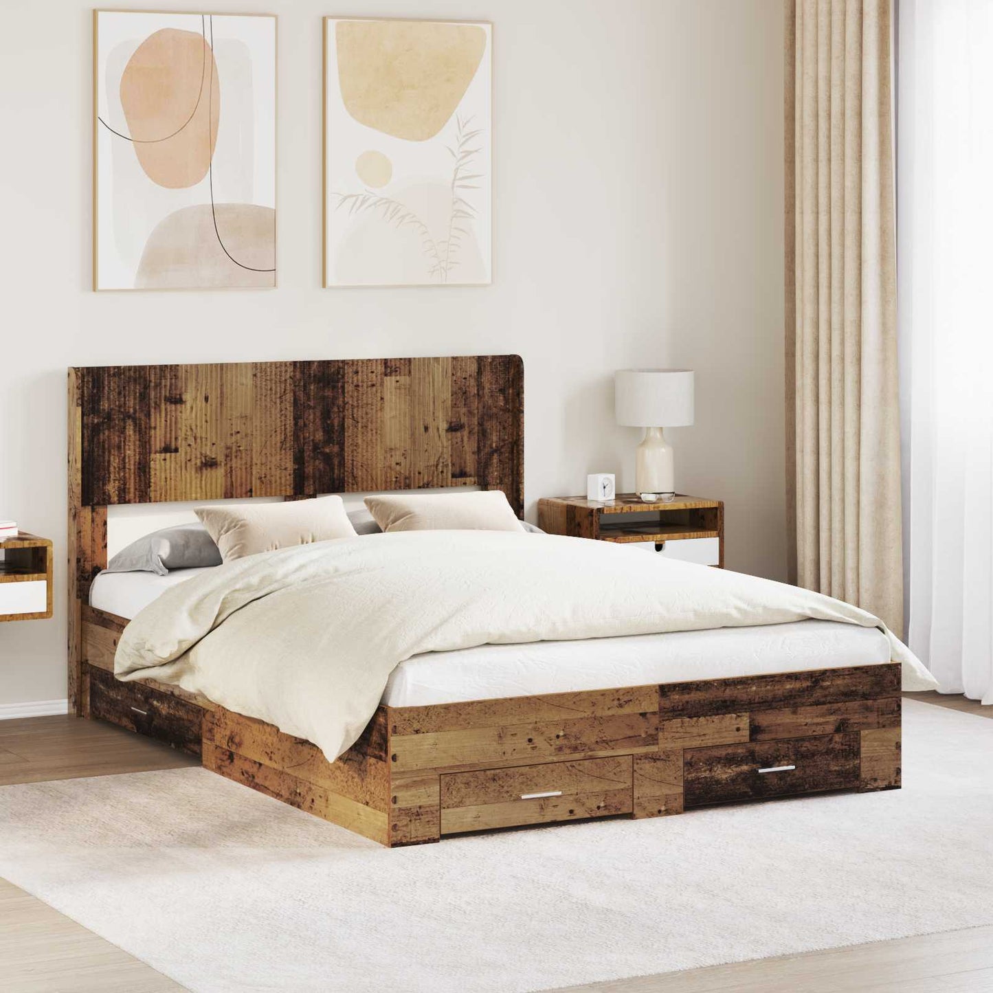 vidaXL Bed Frame with Storage and Headboard Old Wood 120 x 190 cm 1